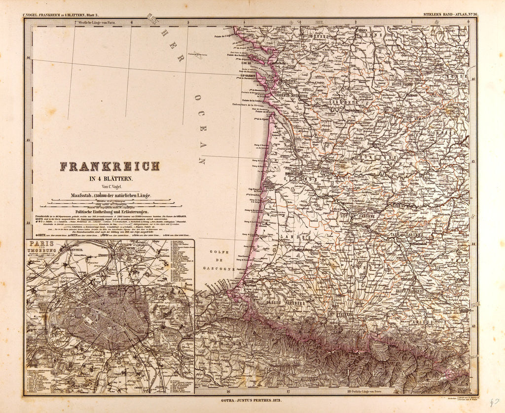 Detail of France Map 1874 by Anonymous