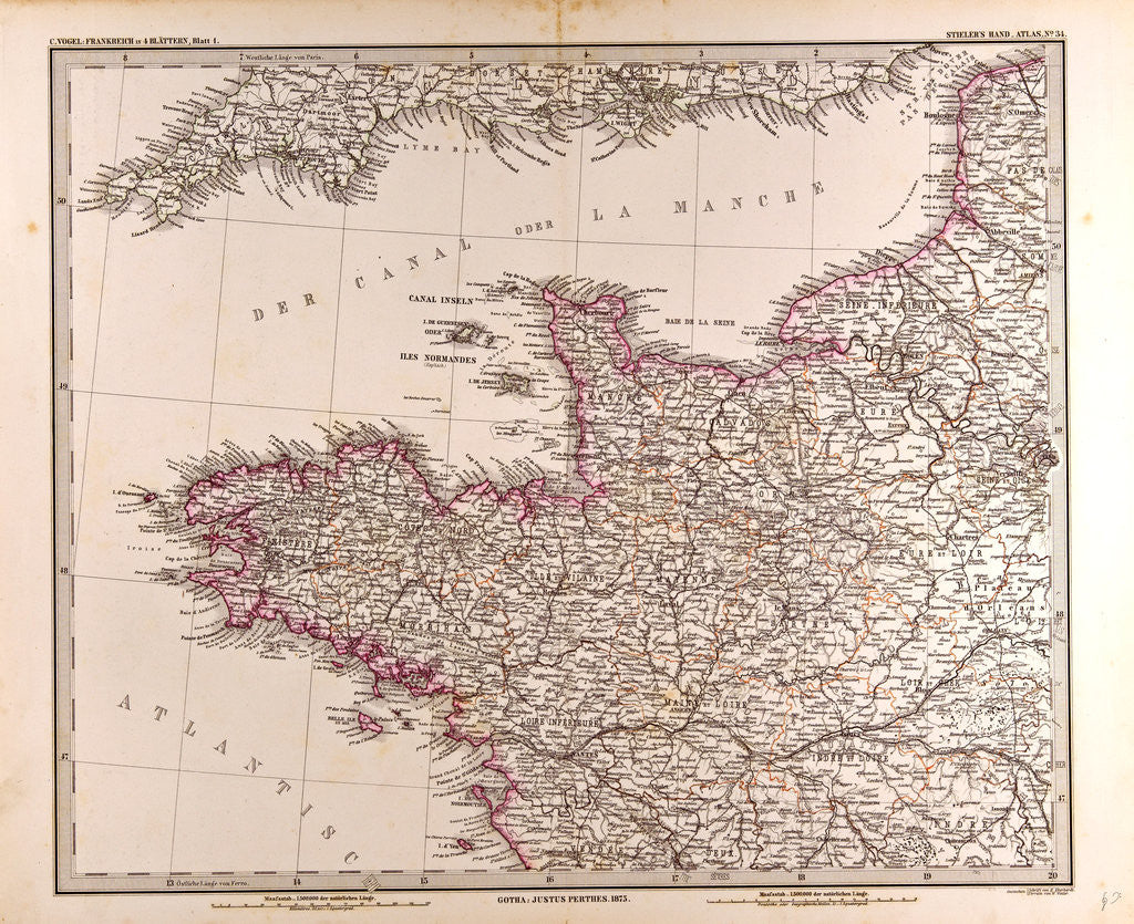 Detail of France Map 1874 by Anonymous