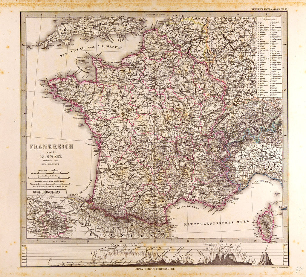 Detail of France Map 1874 by Anonymous