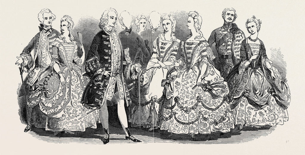 Detail of Her Majesty's Costume Ball, Marquis of Donegal, Miss Burdett Coutts, Earl of Surrey, Belgian Ambassadress, Marchioness of Ormonde, Lord Mandeville, Baroness Rothschild by Anonymous