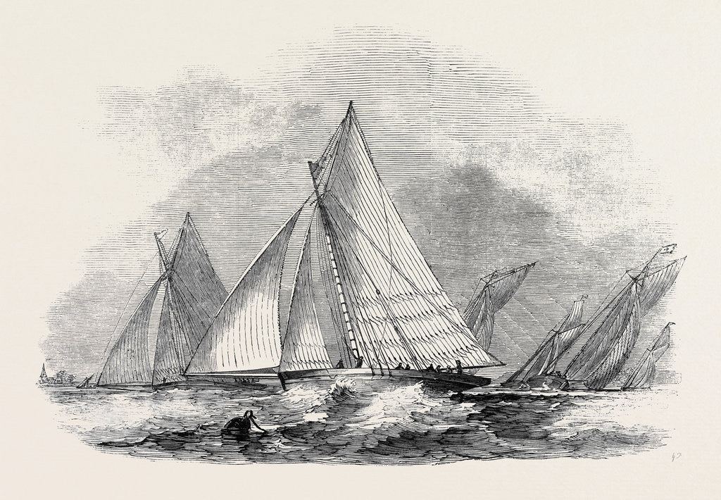 Detail of Royal Thames Yacht Club, Match for the Belvidere Cup; Belvidere, Blue Belle, Ino, Champion, Mystery, Antagonist by Anonymous