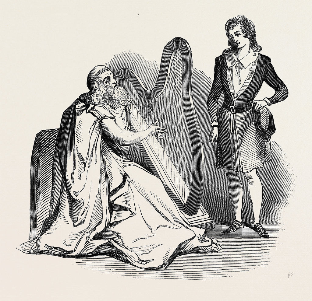 Detail of Tableau Vivant from the Lay of the Last Minstrel Mf. Byrne, the Irish Harper by Anonymous