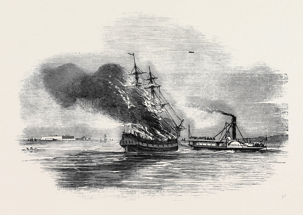 Detail of The Ship Lord Ashburton on Fire, Charleston. by Anonymous
