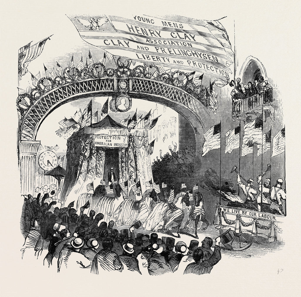 Detail of Great Whig Mass Meeting at New York, the Procession Passing the Gothic Hall by Anonymous