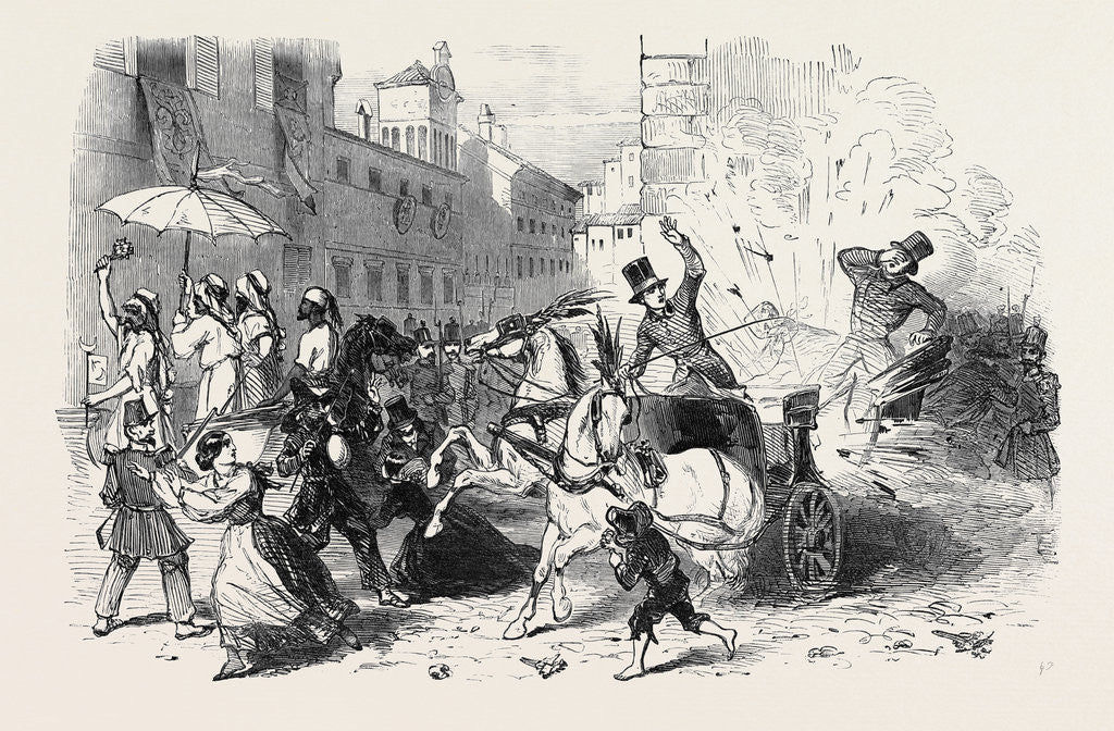Detail of The Carnival at Rome, Explosion of a Hand Grenade in the Carriage of the Prince of Musignano by Anonymous