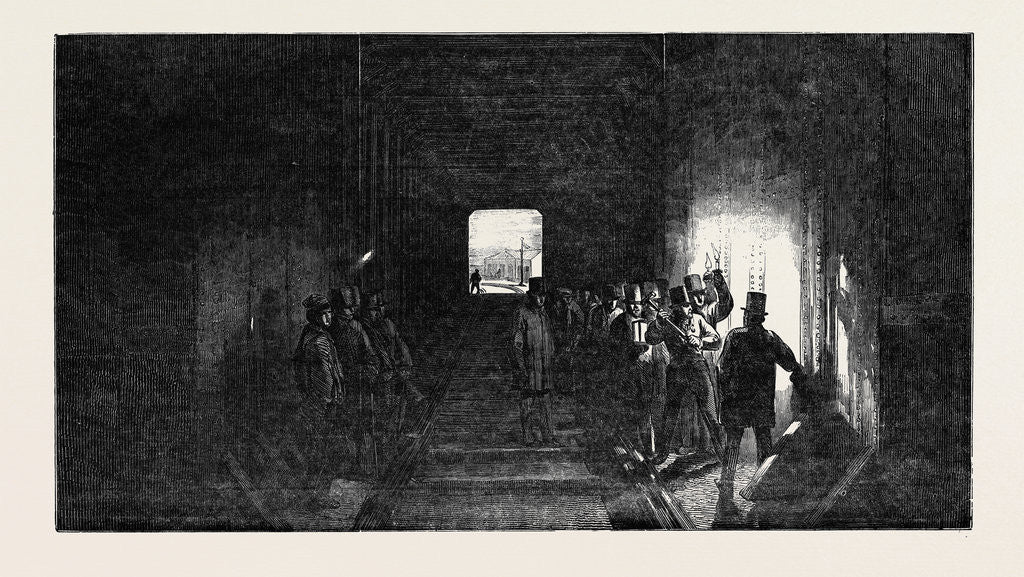 Detail of The Britannia Tubular Bridge: Interior of the Tube, Mr. Stephenson Driving the Last Rivet by Anonymous