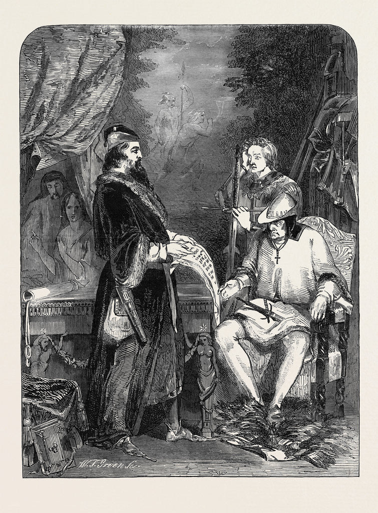 Detail of Exhibition of the National Institution, No. 45, Galliotti, the Astrologer, Showing Louis Xi the First Specimen of Printing. by Anonymous