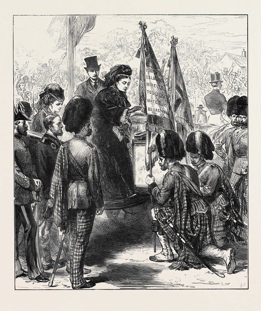 Detail of The Queen Presenting New Colours to the 79th (Cameron) Highlanders at Parkhurst Isle of Wight 1873 by Anonymous
