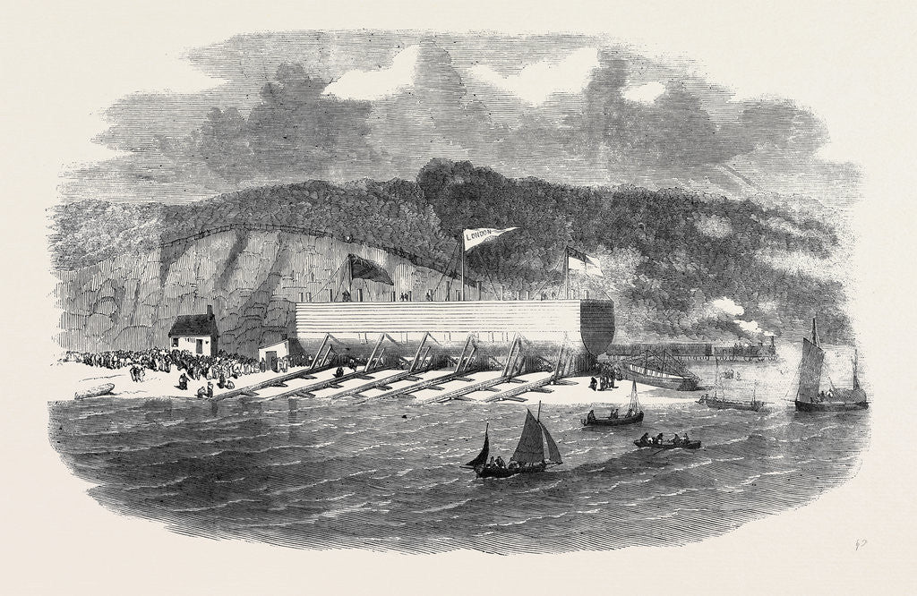 Detail of Launch of Pontoon for the Great Eastern Steamship at Neyland Milford Haven by Anonymous