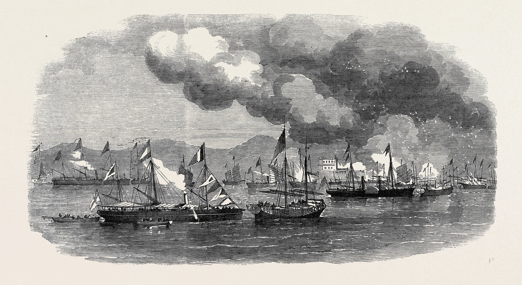Detail of The War in China the Battle of Escape Creek: Burning of Twenty-Seven Junks Taken in Escape Creek May 25 1857 by Anonymous