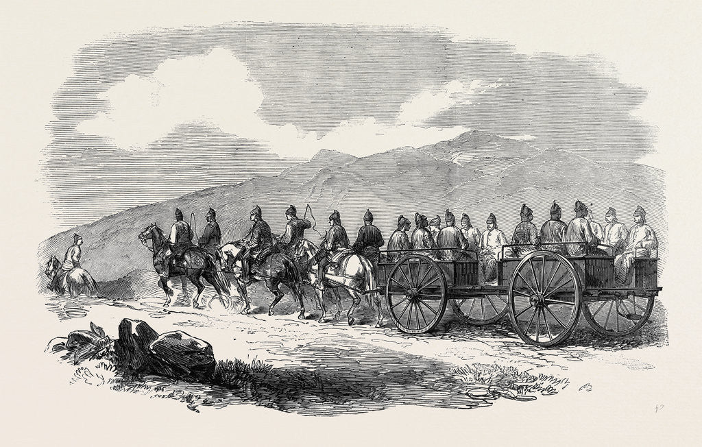 Detail of The Mutiny in India: Peshawur Land Transport Train by Anonymous