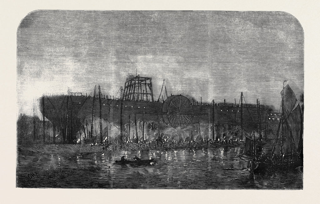 Detail of Working on the Great Eastern by Gaslight by Anonymous