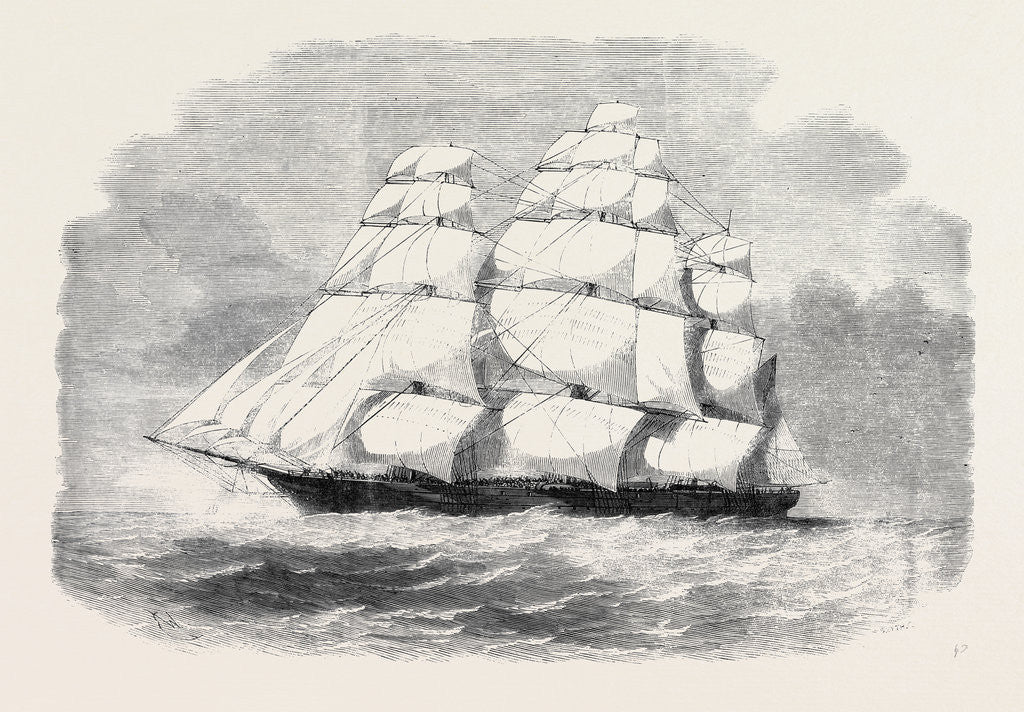 Detail of The Black Ball Line Clipper Ship James Baines' with Troops for India. by Anonymous