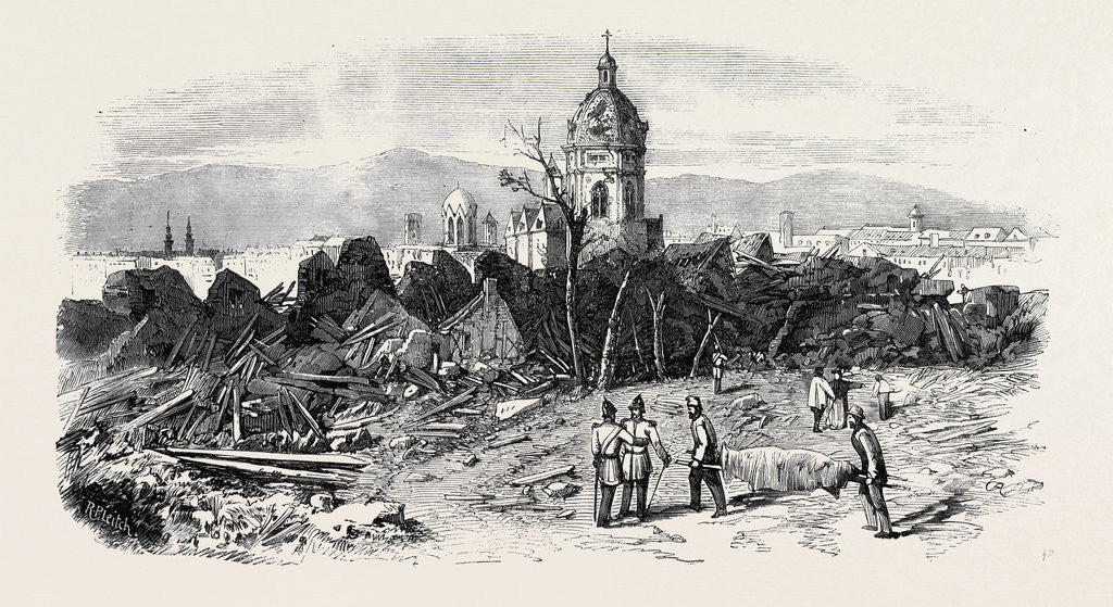 Detail of The Late Explosion at Mayence: St. Stephen's Church Mayence from the Site of the Powder Magazine. by Anonymous