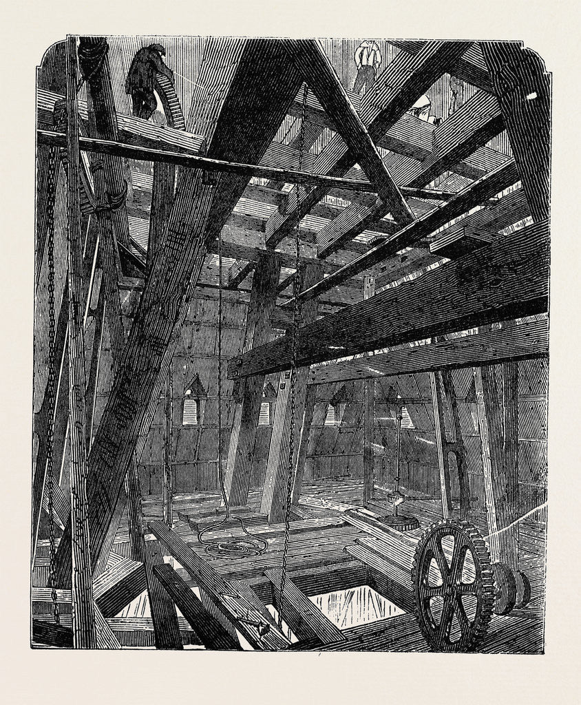 Detail of Scaffolding for Raising the Quarter Bells in the Clock Tower of the New Houses of Parliament by Anonymous