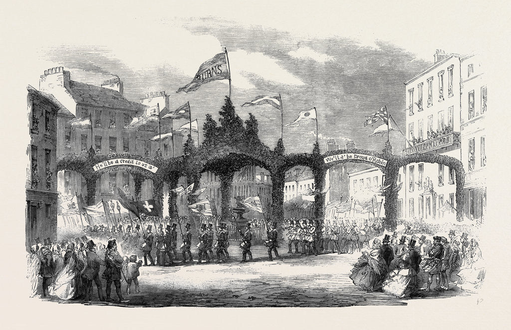 Detail of The Procession at Dumfries: Triple Arch in the High Street the Burns Centenary by Anonymous