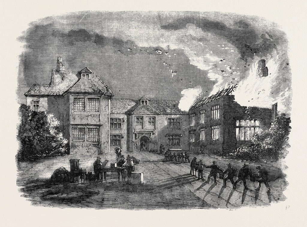 Detail of Destruction by Fire of Birdingbury Hall Warwickshire from a Sketch by Mr. R.G. Sweeting of Southam by Anonymous