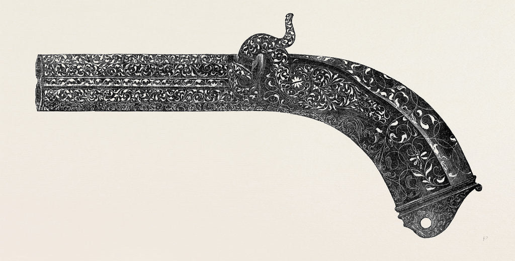 Detail of Pocket Pistol, with Damascene Work and Incrustation in Gold. Devisme by Anonymous