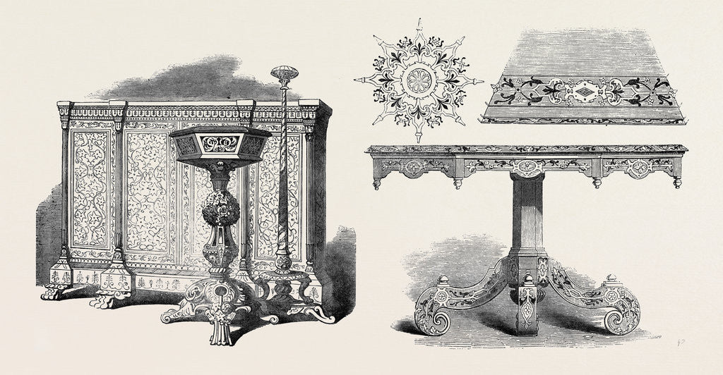 Detail of Furniture, East India Company, and, Inlaid Table and Ornaments of Top, Caldecott, Great Russell Street by Anonymous