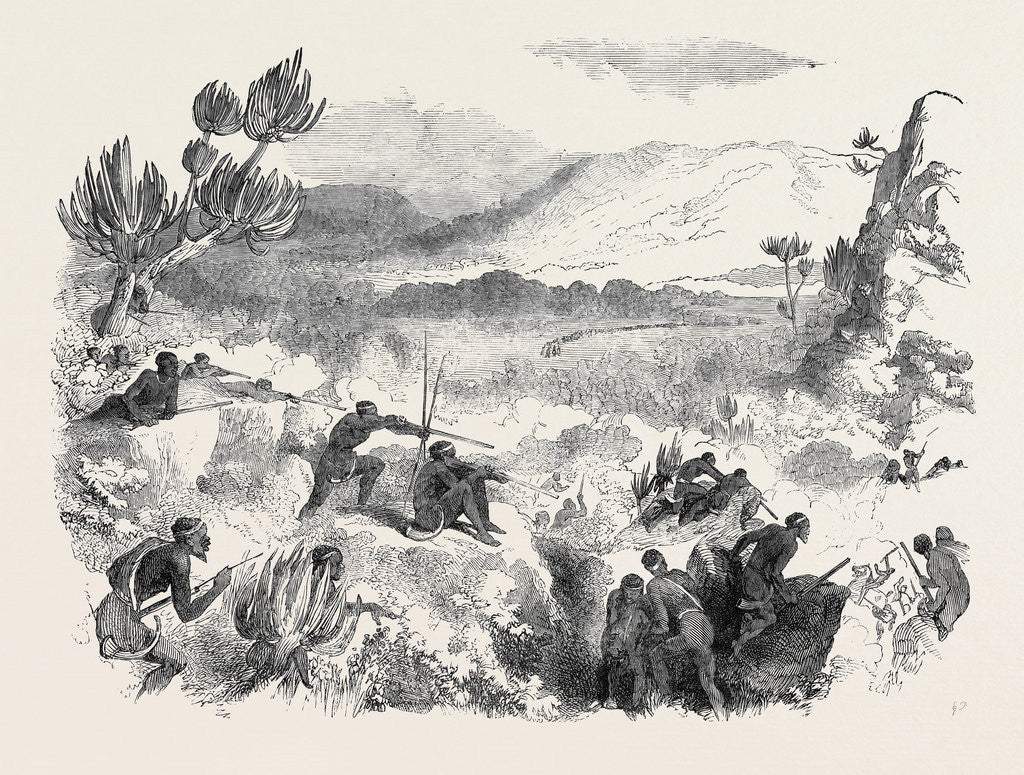 Detail of The War in Kaffraria, Kaffirs Attacking Infantry in Keiskamma Gorge by Anonymous