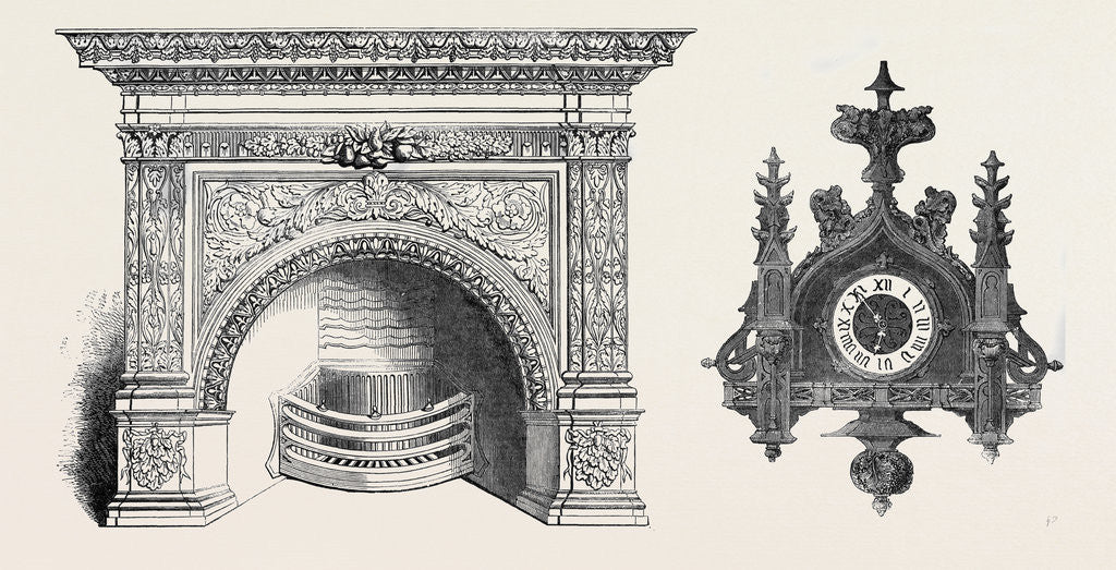 Detail of Left: Stove, Sheffield; Right: Gothic Clock, the Great Exhibition by Anonymous
