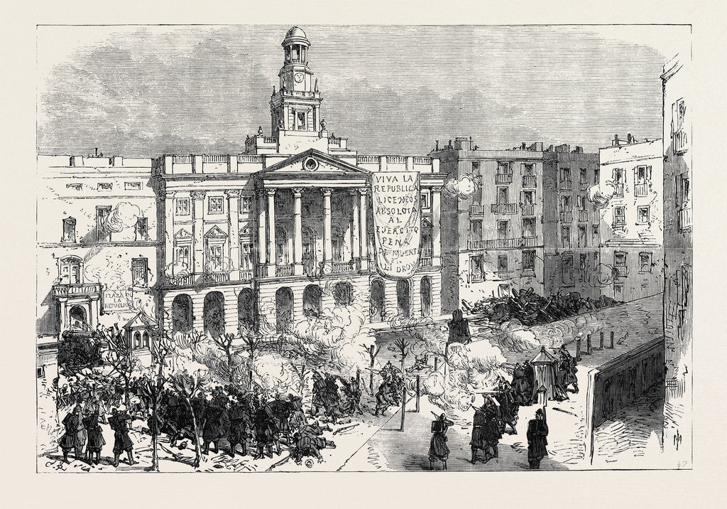 Detail of The Revolt at Cadiz: Troops Attacking the Town Hall Spain 1869 by Anonymous