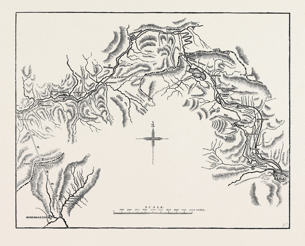 Detail of The Mont Cenis Road and Intended Railway from St. Michel to Susa with the Railway Tunnel from Modane to Bardonneche 1869 by Anonymous