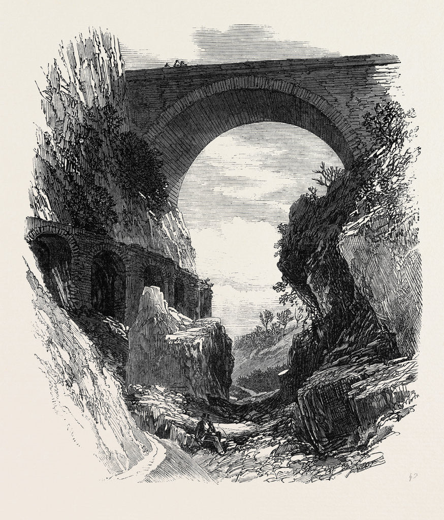 Detail of Pont St. Louis and Ruins of Roman Aqueduct Mentone 1869 France by Anonymous