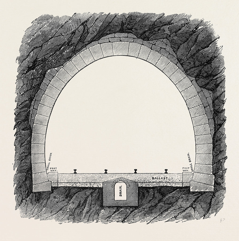 Detail of The New Overland Route to India and the Railway Tunnel of the Alps: Transverse Section of the Tunnel 1869 by Anonymous