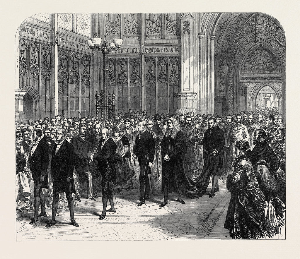 Detail of Meeting of the Reformed Parliament: Procession of the Speaker of the House of Commons to the Bar of the House of Lords London 1869 UK by Anonymous