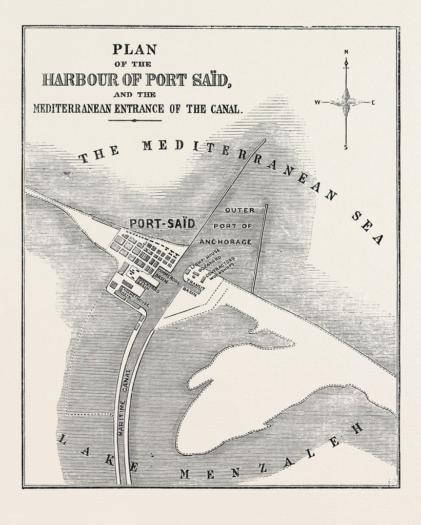 Detail of The Isthmus of Suez Maritime Canal: Plan of the Harbour of Port SaïD and the Mediterranean Entrance of the Canal 1869 by Anonymous