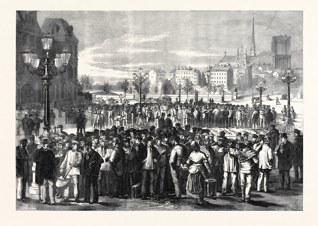 Detail of Workmen Waiting to Be Engaged in the Place of the Hotel De Ville Paris France 1869 by Anonymous