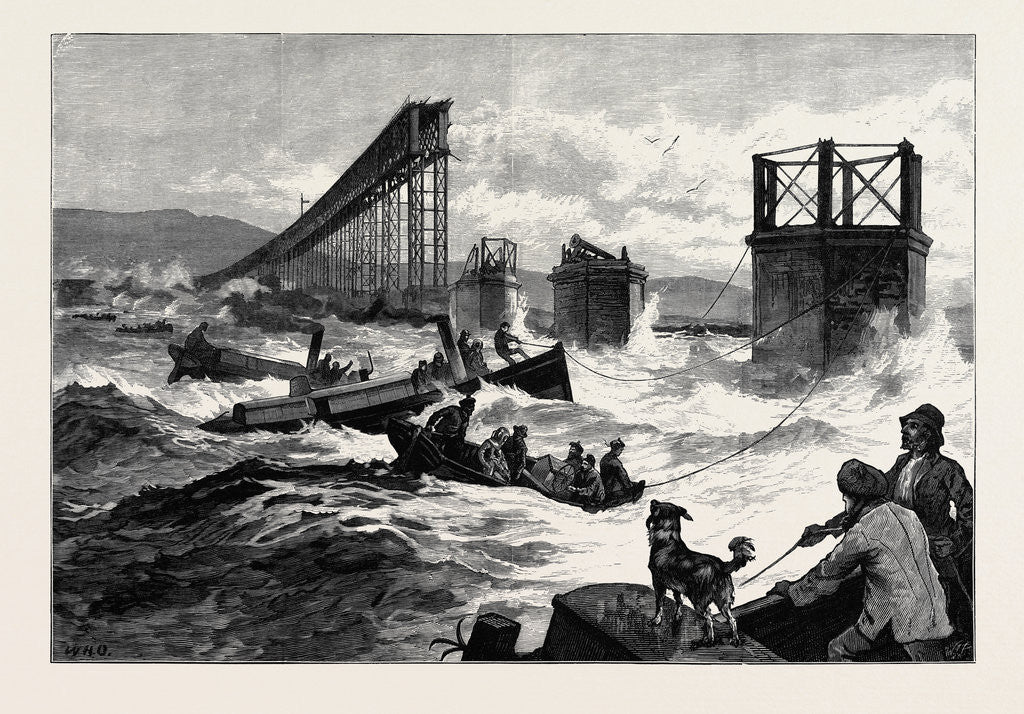 Detail of The Tay Bridge Disaster: Steam Launches and Divers' Barge Employed in Search 1880 by Anonymous