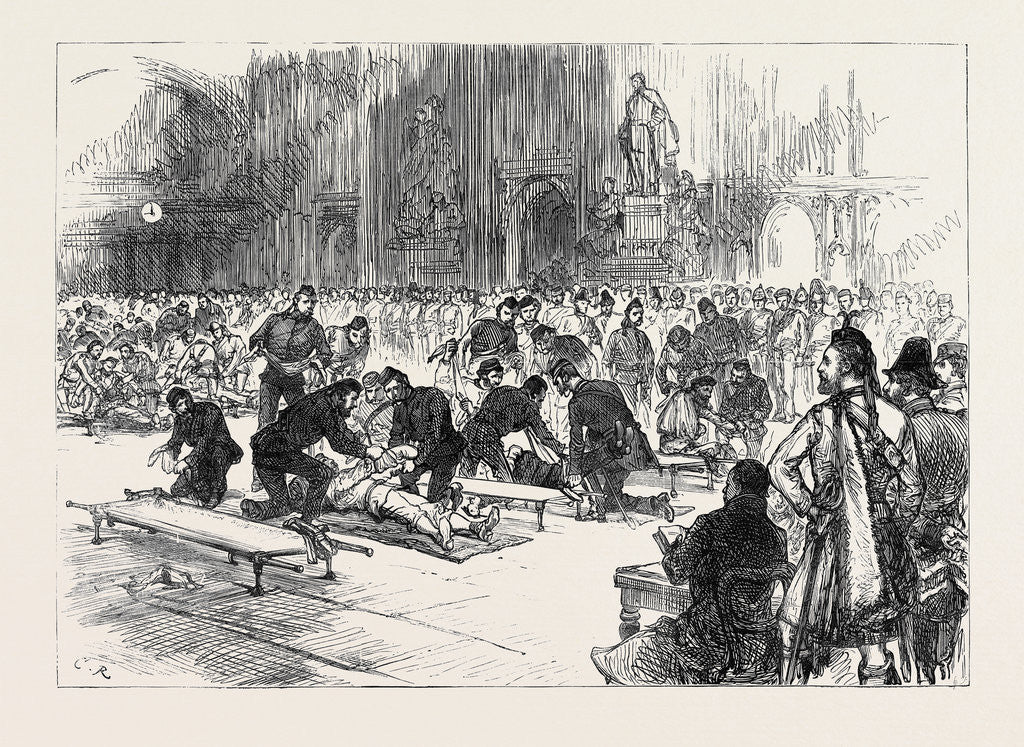 Detail of Drill of Volunteer Ambulance Corps at Guildhall 1880 by Anonymous