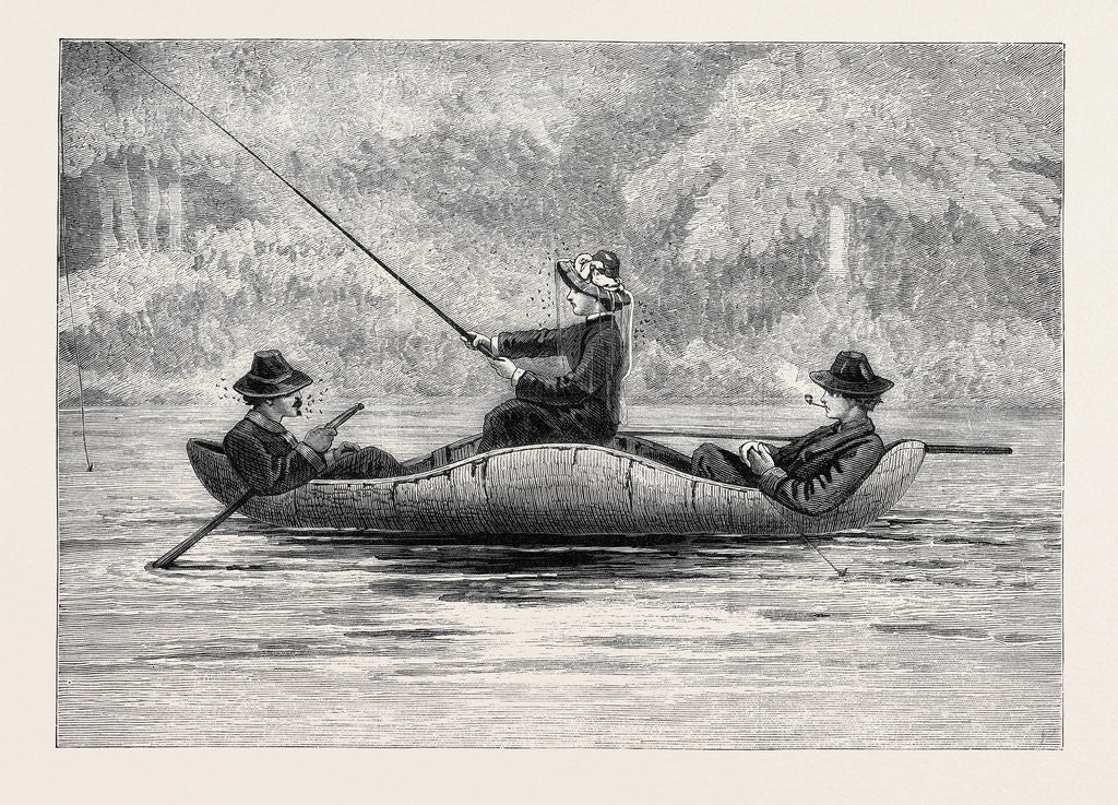 Detail of Fishing on the Ristigouche in Canada: In the Exhibition of the Society of Painters in Water Colours 1880 by Anonymous