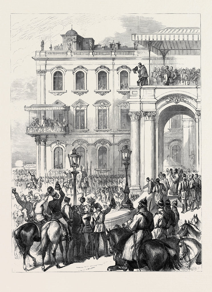Detail of The Emperor of Russia Bowing to the People from the Soltykoff Balcony of the Winter St. Petersburg 1880 by Anonymous