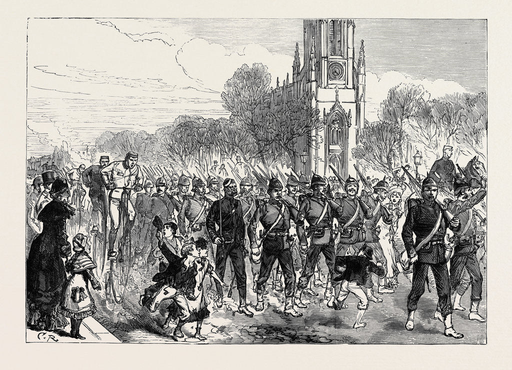 Detail of The Easter Volunteer Review: Arrival of Volunteers at Brighton by Road 1880 by Anonymous