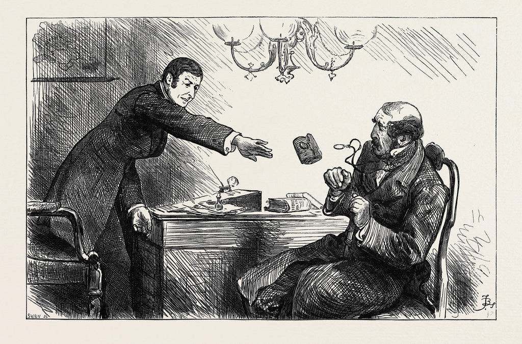 Detail of The Usurer However Chucked Him Scornfully an Old Pocket-Book with a Ten-Pound Note Inside Saying. 'There 's Your Own Money Back Again with Interest Magpie!' 1880 by Anonymous