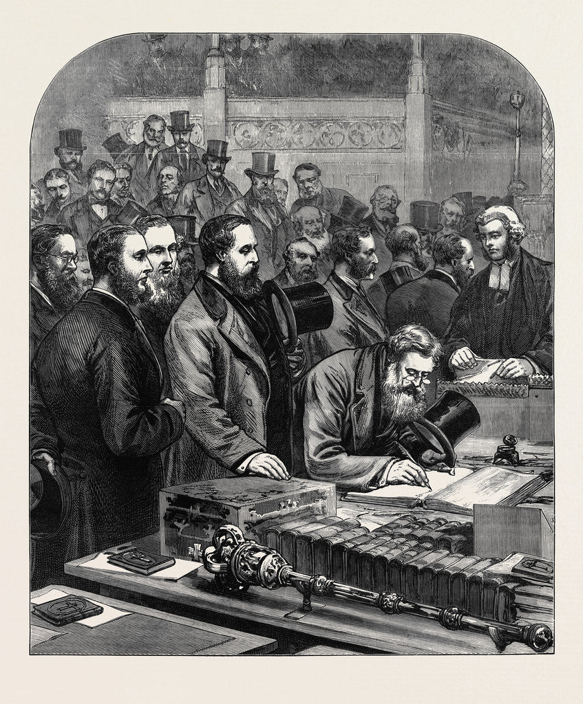 Detail of The New House of Commons: Members Signing the Roll of Parliament 1880 by Anonymous