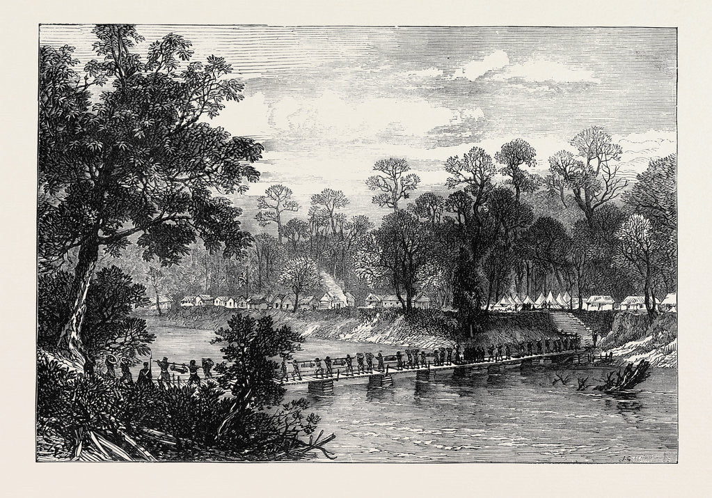 Detail of The Ashantee War: The Camp at Prah-Su Native Artillery Crossing the River 1874 by Anonymous