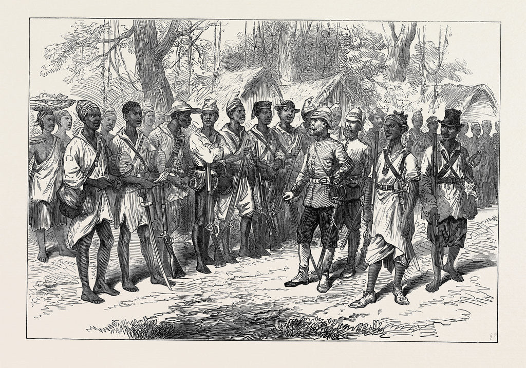 Detail of The Ashantee War: Inspecting Kossohs at Prah-Su 1874 by Anonymous