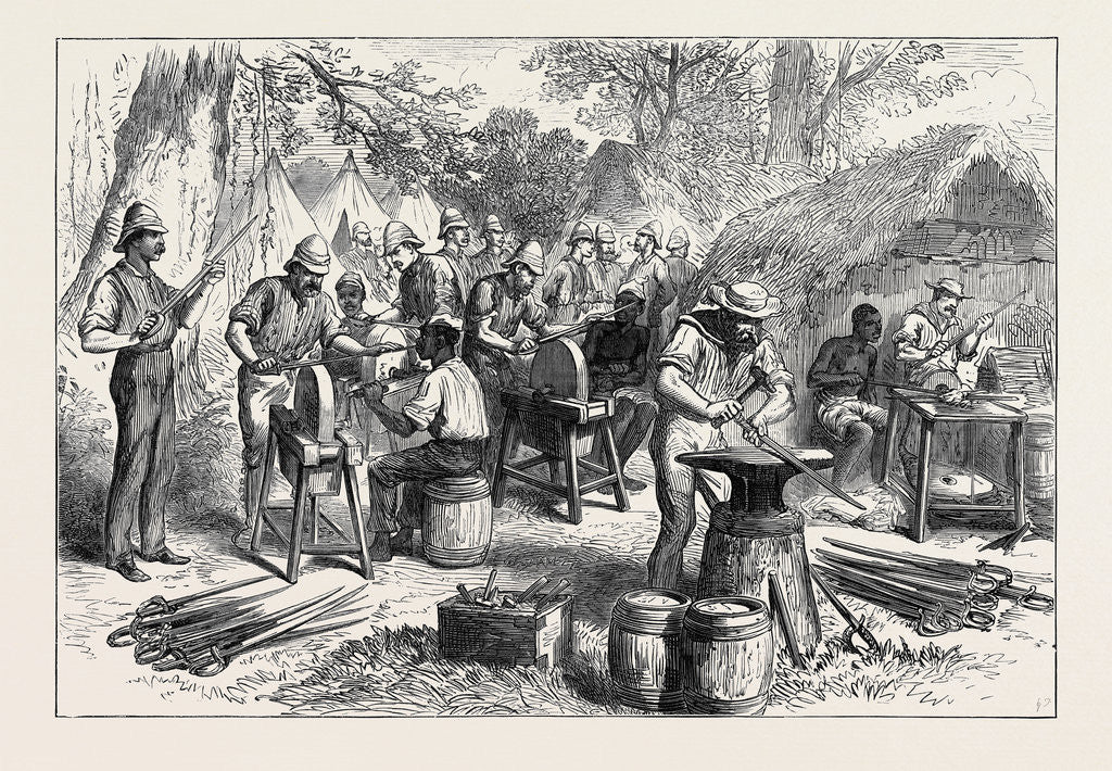 Detail of The Ashantee War: Sharpening Cutlasses in the Camp at Prah-Su 1874 by Anonymous