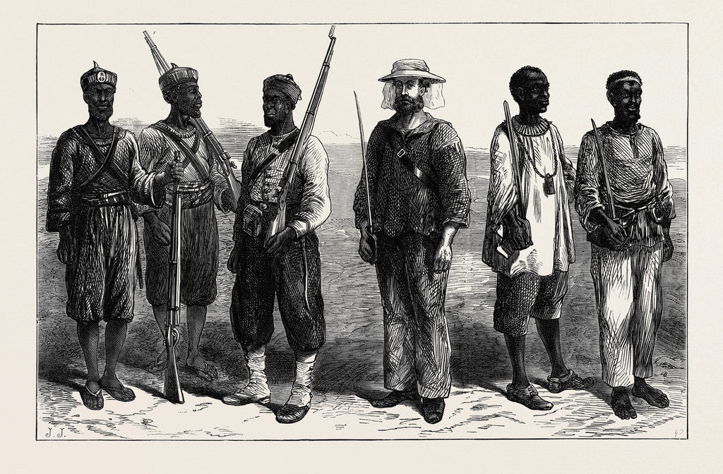 Detail of The Ashantee War: Sentries of the Different Lines of Troops in Camp at Prah-Su 1874 by Anonymous