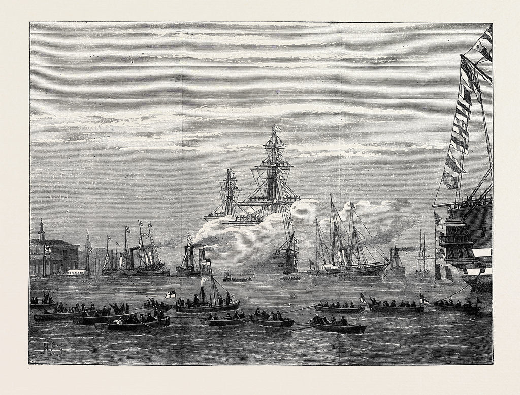Detail of Arrival of the Duke and Duchess of Edinburgh: Arrival of the Victoria and Albert Yacht at Gravesend 1874 by Anonymous