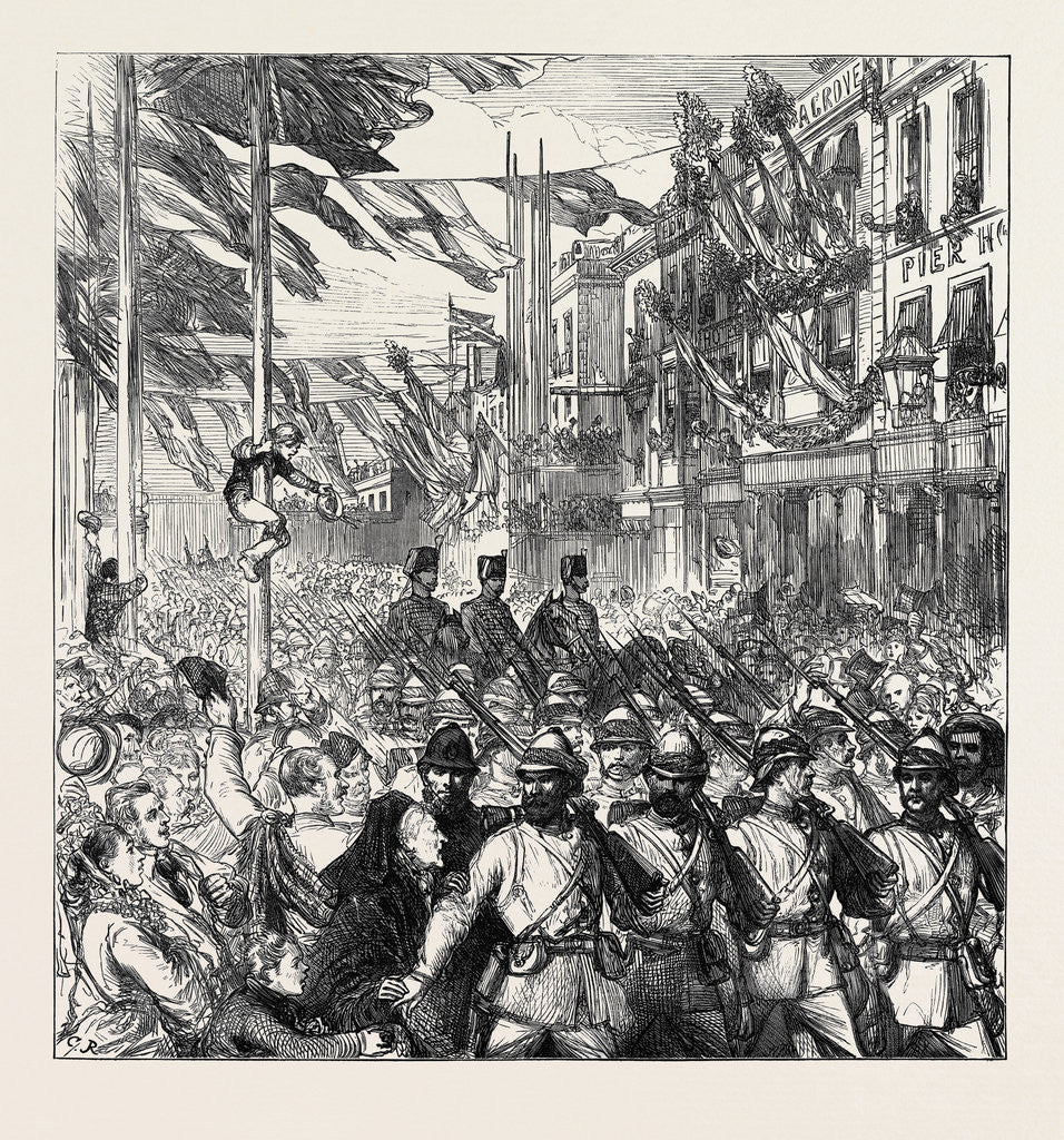 Detail of The Ashantee War: The Return Home Arrival of the 23rd Royal Welsh Fusiliers at Portsmouth 1874 by Anonymous