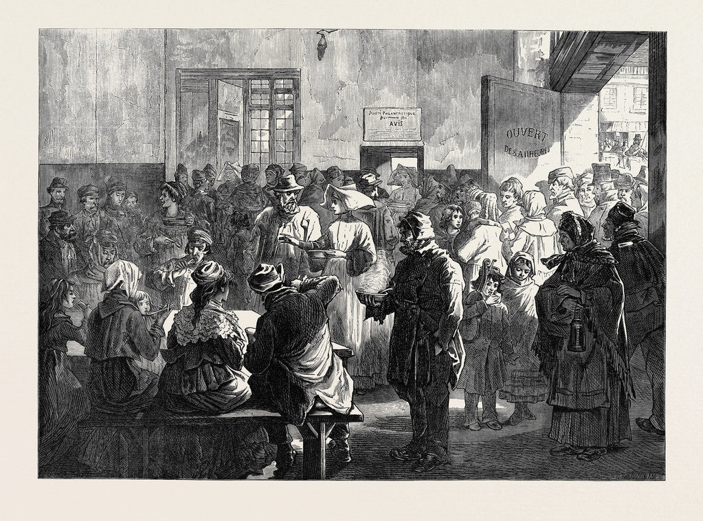 Detail of The Distress in Paris: Giving Soup to the Poor at the Charity Kitchen Rue De Sevres 1874 by Anonymous