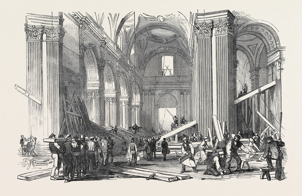 Detail of Preparations for the Funeral of the Duke of Wellington, in St. Paul's Cathedral: View in the Nave, Looking West, 1852 by Anonymous