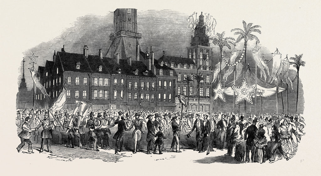Detail of Fete at Calais, Musical Procession in the Grande Place, 1852 by Anonymous