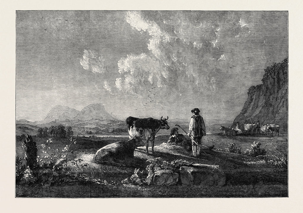 Detail of Cowherds and Cattle, in Evening. Landscape by Anonymous