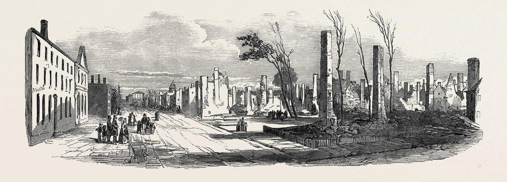 Detail of Ruins of the Great Fire at Montreal, St. Denis Street, Near the Bishop's Church, 1852 by Anonymous